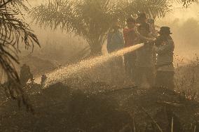 Firefighters Battle Peatland Fires In Indonesia