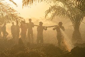 Firefighters Battle Peatland Fires In Indonesia