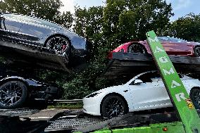 Tesla Cars On Trailer