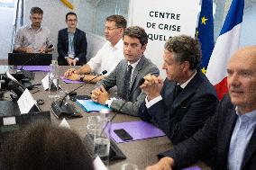 Gabriel Attal Visits The Heatwave Situation Crisis Centre - Paris