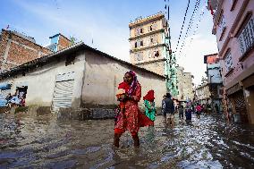 Heavy Rain Flood Houses In Nepal