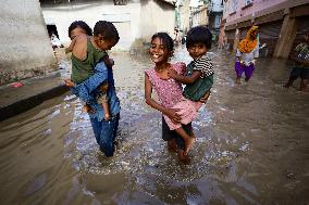 Heavy Rain Flood Houses In Nepal