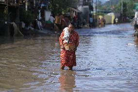 Heavy Rain Flood Houses In Nepal