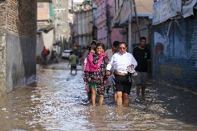 Heavy Rain Flood Houses In Nepal