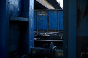 PKP Cargo Freight Trains And Shipping Containers In Warsaw.