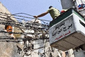 Aftermath Of Israeli Airstrike Yestrday  On Beirut