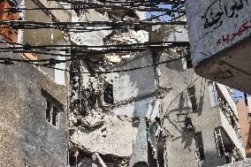 Aftermath Of Israeli Airstrike Yestrday  On Beirut