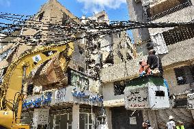 Aftermath Of Israeli Airstrike Yestrday  On Beirut