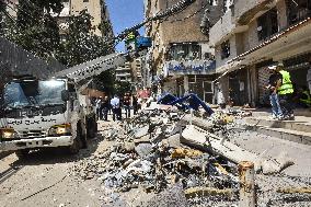 Aftermath Of Israeli Airstrike Yestrday  On Beirut