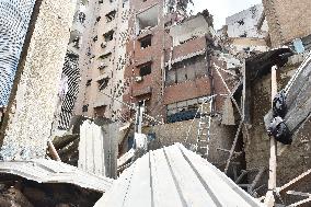 Aftermath Of Israeli Airstrike Yestrday  On Beirut