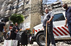 Aftermath Of Israeli Airstrike Yestrday  On Beirut