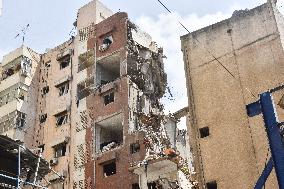 Aftermath Of Israeli Airstrike Yestrday  On Beirut