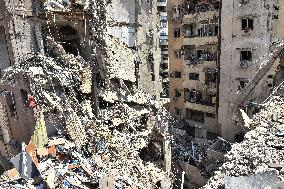 Aftermath Of Israeli Airstrike Yestrday  On Beirut