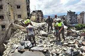 Aftermath Of Israeli Airstrike Yestrday  On Beirut