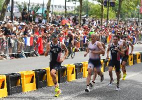 Paris 2024 - Triathlon - Leo Bergere And Pierre Le Corre Competing