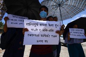 Activists Demonstrate In Front Of Bangladesh Embassy In Kathmandu Against Atrocities On Protesting Students