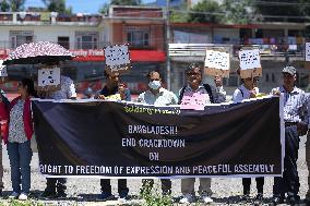 Activists Demonstrate In Front Of Bangladesh Embassy In Kathmandu Against Atrocities On Protesting Students