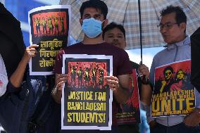 Activists Demonstrate In Front Of Bangladesh Embassy In Kathmandu Against Atrocities On Protesting Students