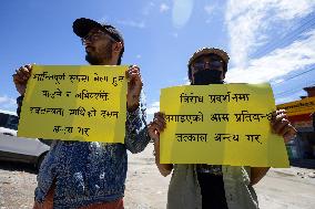 Activists Demonstrate In Front Of Bangladesh Embassy In Kathmandu Against Atrocities On Protesting Students