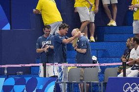 Paris 2024 - French and USA Coaches Of Leon Marchand In The Stands