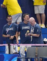 Paris 2024 - French and USA Coaches Of Leon Marchand In The Stands