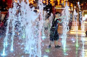 Children Cooled Off at The Fountain in Handan