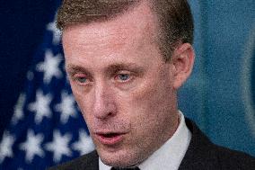 Jake Sullivan, U.S. National Security Advisor, speaks to the press at White House