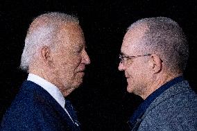 U.S. President Joe Biden and Vice President Harris greet hostages at Joint Base Andrews