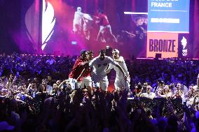 Apithy, Patrice, Pianfetti And Patrice Celebrate His Bronze Medal At Club France