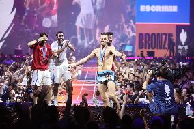 Apithy, Patrice, Pianfetti And Patrice Celebrate His Bronze Medal At Club France