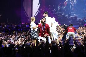 Apithy, Patrice, Pianfetti And Patrice Celebrate His Bronze Medal At Club France