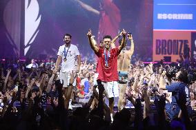 Apithy, Patrice, Pianfetti And Patrice Celebrate His Bronze Medal At Club France