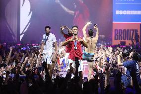 Apithy, Patrice, Pianfetti And Patrice Celebrate His Bronze Medal At Club France