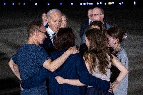 U.S. President Joe Biden and Vice President Harris greet hostages at Joint Base Andrews