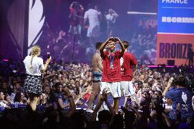 Apithy, Patrice, Pianfetti And Patrice Celebrate His Bronze Medal At Club France