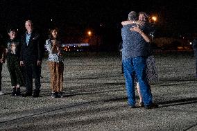 U.S. President Joe Biden and Vice President Harris greet hostages at Joint Base Andrews