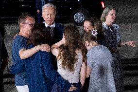 U.S. President Joe Biden and Vice President Harris greet hostages at Joint Base Andrews