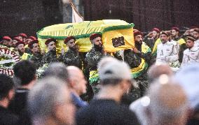 Hezbollah Fighters and Mourners Attend Funeral of Top Commander Fuad Shukr in Beirut