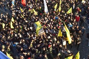 Hezbollah Fighters and Mourners Attend Funeral of Top Commander Fuad Shukr in Beirut