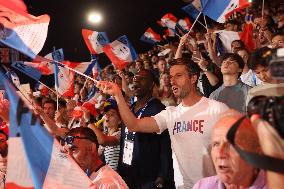 Paris 2024 - Omar Sy And Tony Estanguet Celebrate At Judo Event