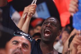 Paris 2024 - Omar Sy And Tony Estanguet Celebrate At Judo Event