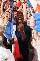 Paris 2024 - Omar Sy And Tony Estanguet Celebrate At Judo Event