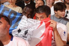 Paris 2024 - Omar Sy And Tony Estanguet Celebrate At Judo Event