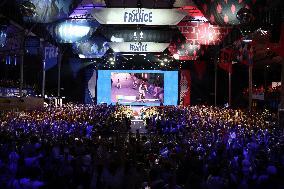 Paris 2024 - Supporters during victory of French riders Men's of Cycling BMX Racing in Final at Club France