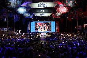 Paris 2024 - Supporters during victory of French riders Men's of Cycling BMX Racing in Final at Club France