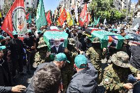 Members of the Palestinian Joint Action Committee Hold Rally and Symbolic Funeral for Late Hamas Leader Ismail Haniyeh In Beirut