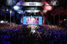 Paris 2024 - Supporters during victory of French riders Men's of Cycling BMX Racing in Final at Club France