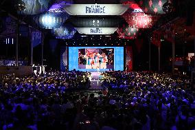 Paris 2024 - Supporters during victory of French riders Men's of Cycling BMX Racing in Final at Club France