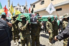 Members of the Palestinian Joint Action Committee Hold Rally and Symbolic Funeral for Late Hamas Leader Ismail Haniyeh In Beirut