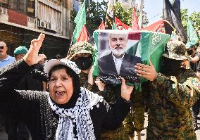 Members of the Palestinian Joint Action Committee Hold Rally and Symbolic Funeral for Late Hamas Leader Ismail Haniyeh In Beirut